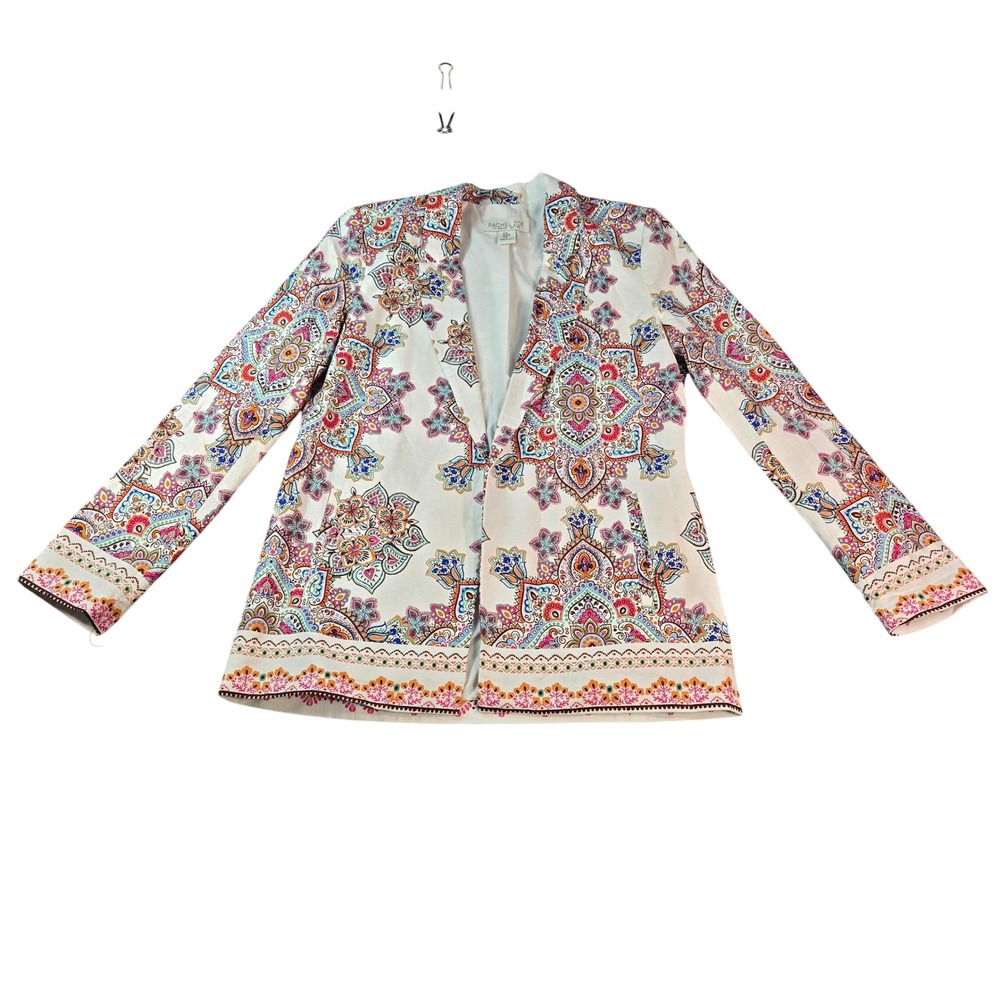 Rachel Zoe Womens Size Medium White Multicolor Paisley Linen Blend Blazer Jacket